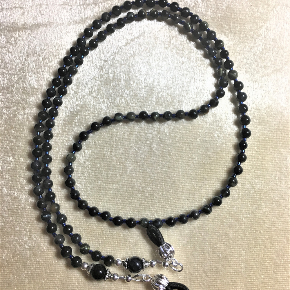 Natural Blue Tiger's Eye Eyeglass Chain #1309